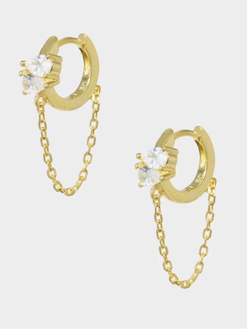 Cupcakes & Cashmere MADISON Pear CZ Chain Huggie Earrings - Gold